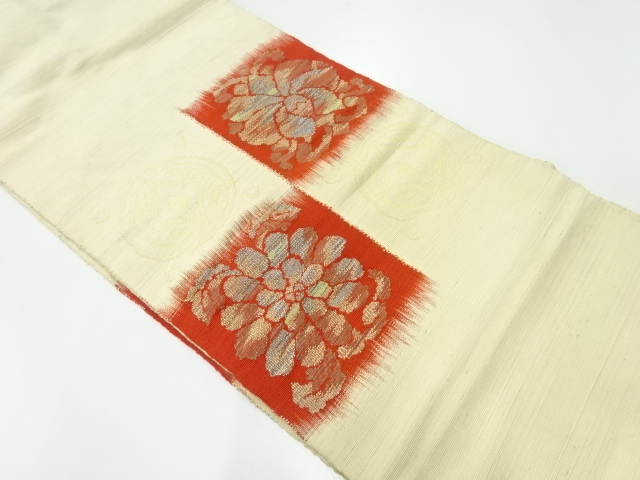 JAPANESE KIMONO / ANTIQUE NAGOYA OBI / SILK / HAND WOVEN TSUMUGI / FLOWERS